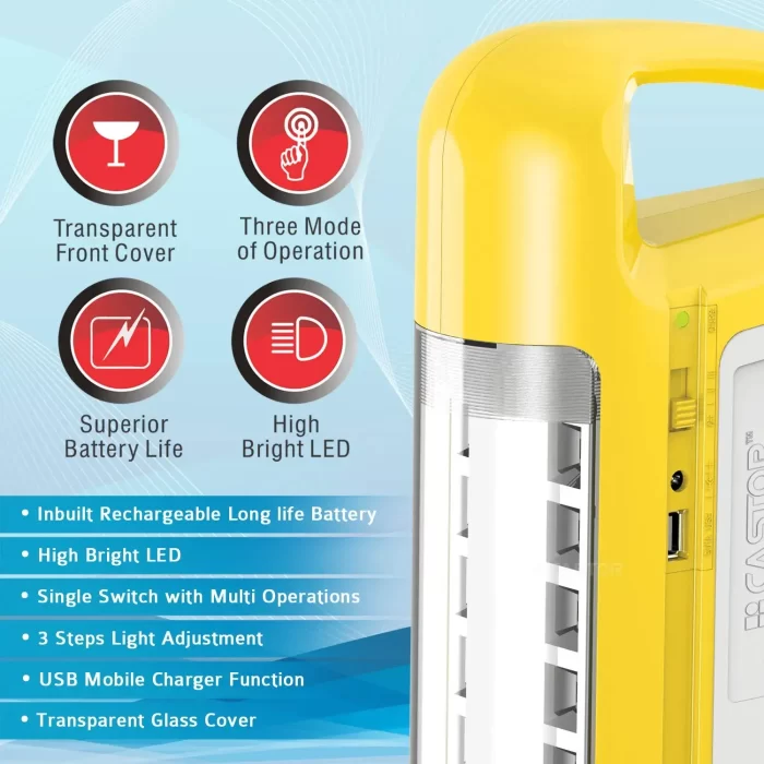 Castor 5423 Rechargeable Emergency Light/Lantern, High Bright LED, 3 Mode Operation - Yellow - Image 3