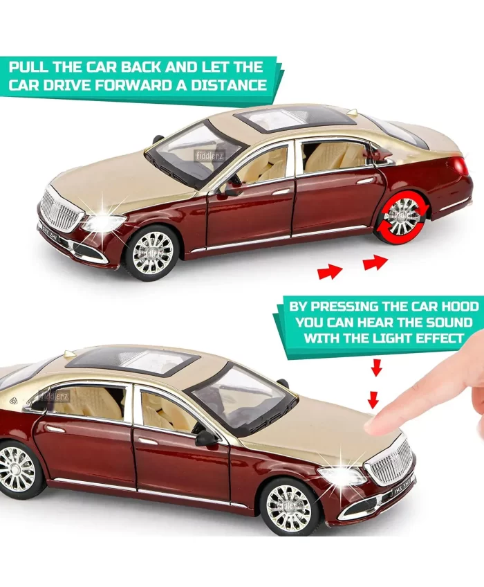 Metal cars Alloy Pull Back Car Metal Die-cast Pull Back with Openable Doors, Unbreakable Light & Music car toys (Mercedes Maybach S600) - Image 4