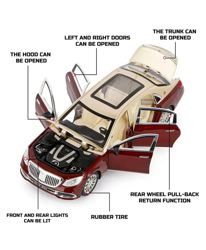 Metal cars Alloy Pull Back Car Metal Die-cast Pull Back with Openable Doors, Unbreakable Light & Music car toys (Mercedes Maybach S600) - Image 5