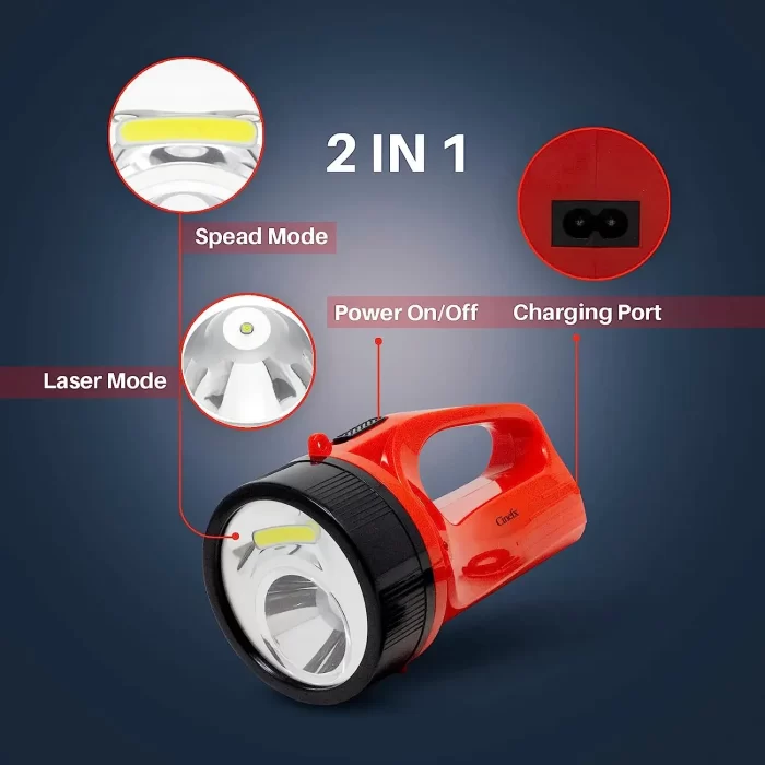 DP 50 WATT LSAER LED Rechargeable Torch-50 W Long Range LED Search Light 12Hrs Standby (Red) - Image 4
