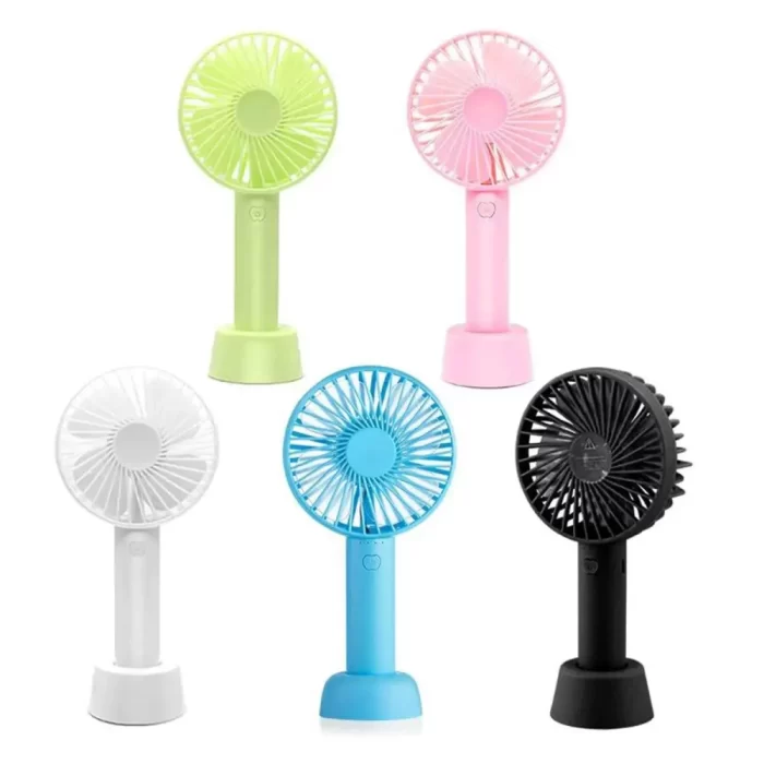 Mini Portable USB Hand Fan Built-in Rechargeable Battery Operated Summer Cooling Table Fan with Standing Holder Handy Base For Home Office Indoor Outdoor Travel
