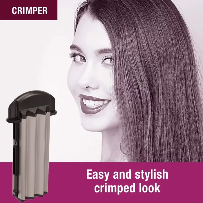Havells HC4040 5 in 1 Hair Styler - Straightener, 19mm Curler, Crimper, Conical Curler & Volume Brush for Multiple Styles - (Silver & Black) (Silver & Black) (HC4045) - Image 3