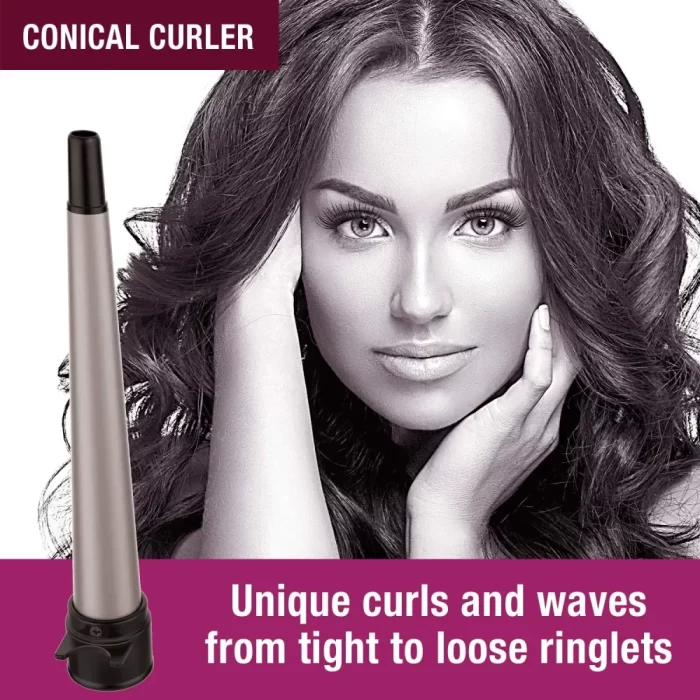 Havells HC4040 5 in 1 Hair Styler - Straightener, 19mm Curler, Crimper, Conical Curler & Volume Brush for Multiple Styles - (Silver & Black) (Silver & Black) (HC4045) - Image 5