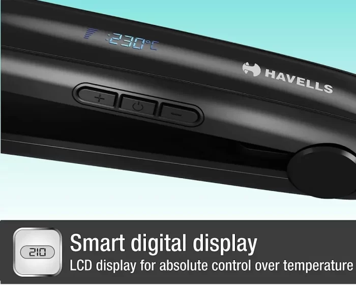 Havells HS4122 Keratin Wide Plate Hair Straightener with Digital Display & Adjustable Temperature; Heats Up Fast; for All Hair Types; Worldwide Voltage Compatible (Black) - Image 5