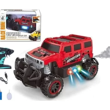 RC Off-Road Speed Jeep Truck Hummer Car with Water Mist Smoke Effect Remote Control Monster Truck Rock Crawler Car - Red - Image 2