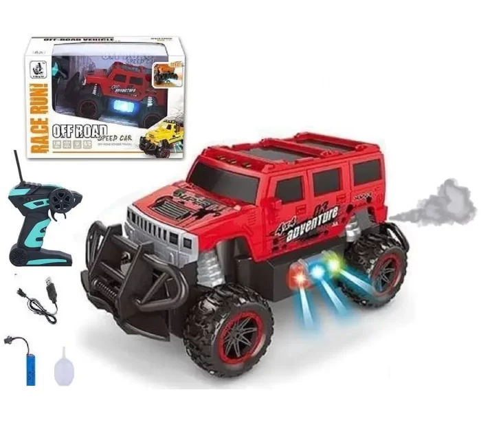 RC Off-Road Speed Jeep Truck Hummer Car with Water Mist Smoke Effect Remote Control Monster Truck Rock Crawler Car - Red - Image 2