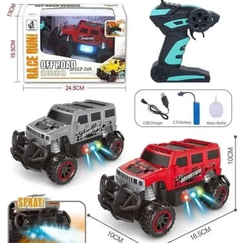RC Off-Road Speed Jeep Truck Hummer Car with Water Mist Smoke Effect Remote Control Monster Truck Rock Crawler Car - Red - Image 3