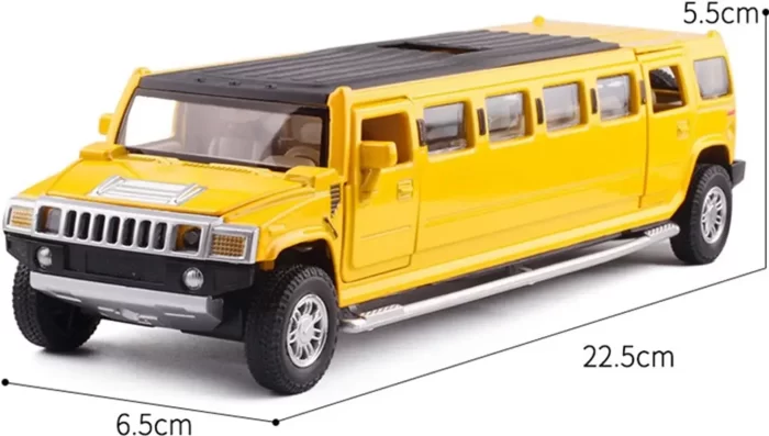 Simulation Alloy For Hummer Limousine Metal Die Cast Car Toy Pull Back Flashing Music Kids Toy Vehicle (Color : Yellow)