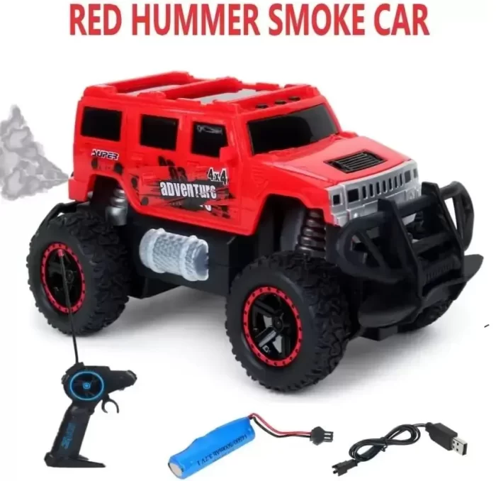 RC Off-Road Speed Jeep Truck Hummer Car with Water Mist Smoke Effect Remote Control Monster Truck Rock Crawler Car - Red - Image 5