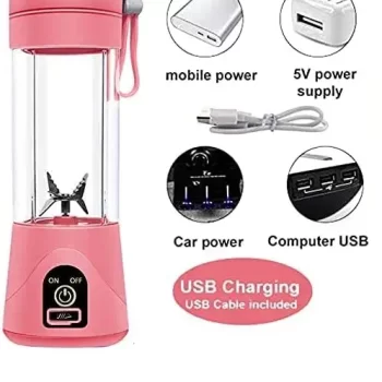 Portable USB Electric Blender Juicer Cup Plastic Fruit Juicer Grinder 380ml Juice Blender Fruit Juicer Cup Bottle (Multicolour) - Image 3