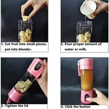 Portable USB Electric Blender Juicer Cup Plastic Fruit Juicer Grinder 380ml Juice Blender Fruit Juicer Cup Bottle (Multicolour) - Image 5