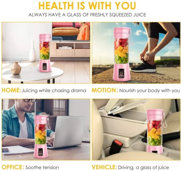Portable USB Electric Blender Juicer Cup Plastic Fruit Juicer Grinder 380ml Juice Blender Fruit Juicer Cup Bottle (Multicolour) - Image 6