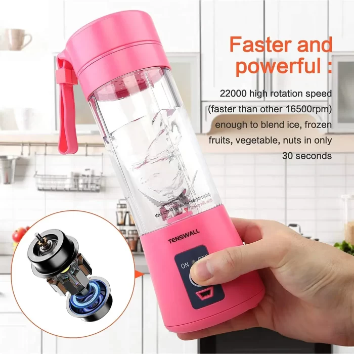 Portable USB Electric Blender Juicer Cup Plastic Fruit Juicer Grinder 380ml Juice Blender Fruit Juicer Cup Bottle (Multicolour) - Image 7