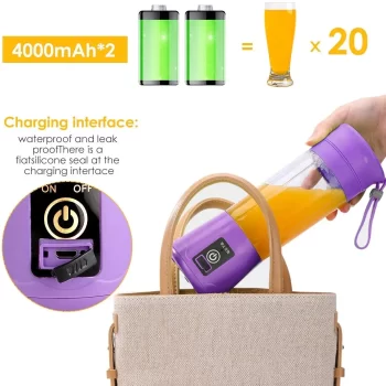 Portable USB Electric Blender Juicer Cup Plastic Fruit Juicer Grinder 380ml Juice Blender Fruit Juicer Cup Bottle (Multicolour) - Image 8