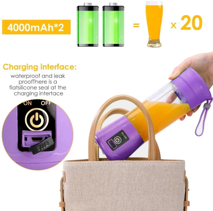 Portable USB Electric Blender Juicer Cup Plastic Fruit Juicer Grinder 380ml Juice Blender Fruit Juicer Cup Bottle (Multicolour) - Image 8