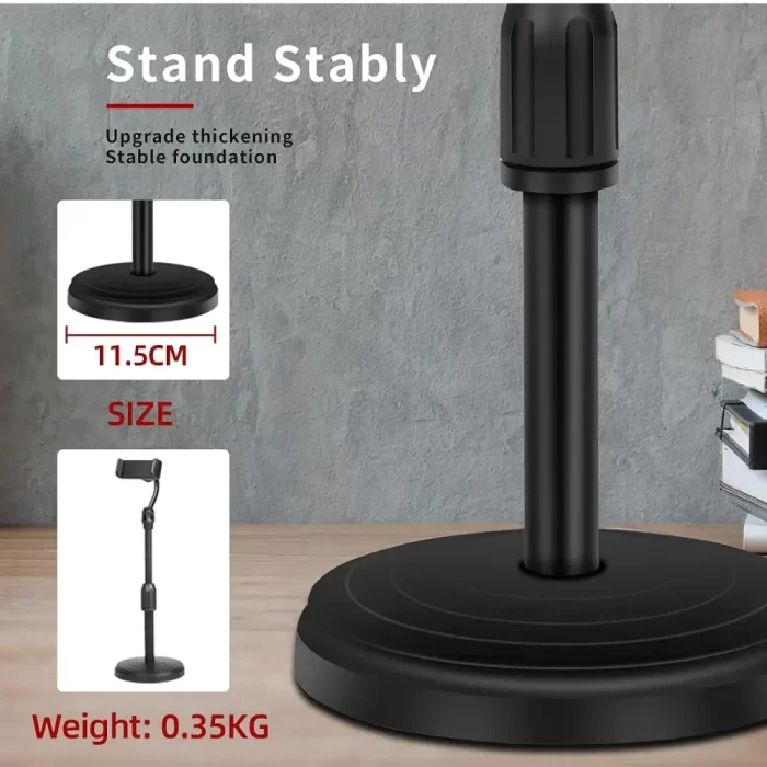 Mobile Phone hoder Stand Adjustable Height Desktop Stand 360 Rotate for Onilne Classes Live Streaming with Collar Mic Voice Recording Filter Microphone for Microphone 3.5 mm Clip-on Mic - Image 3