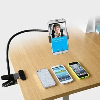 Metal Lazy Flexible Mobile Stand Holder - Cell Phone Gooseneck Mount Metal Built Perfect for Video Table Online Class Home Bed Flexible Charging Hand Bike Movie Office Gift Kitchen Desktop Heavy Duty Foldable Bracket Clip Multi Angle Clamp For All Smartphones iPhone Android Samsung OnePlus Xiaomi Metal Lazy Cell Phone Holder, Mobile Phone Stand, Lazy Bracket,Flexible Long Arms Clip Mount for, etc.in Office Bedroom Desktop upto 6.5" inch Mobiles - Image 3