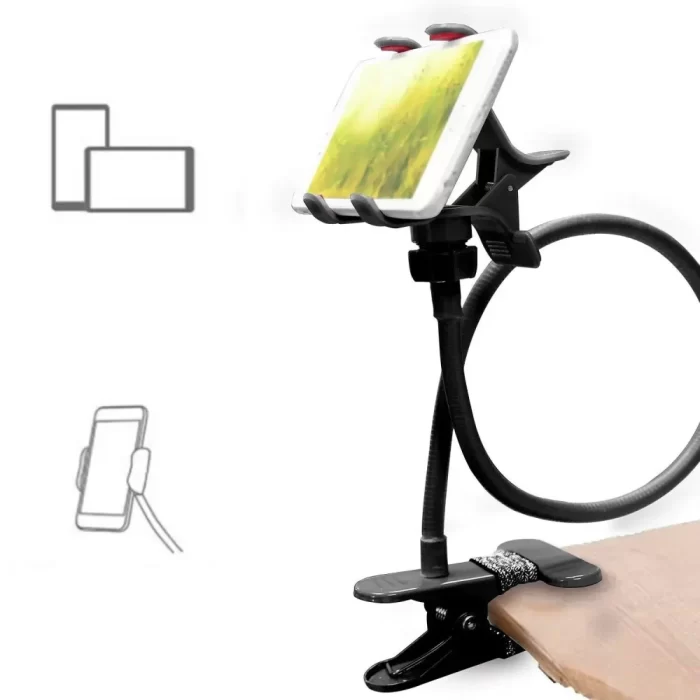 Metal Lazy Flexible Mobile Stand Holder - Cell Phone Gooseneck Mount Metal Built Perfect for Video Table Online Class Home Bed Flexible Charging Hand Bike Movie Office Gift Kitchen Desktop Heavy Duty Foldable Bracket Clip Multi Angle Clamp For All Smartphones iPhone Android Samsung OnePlus Xiaomi Metal Lazy Cell Phone Holder, Mobile Phone Stand, Lazy Bracket,Flexible Long Arms Clip Mount for, etc.in Office Bedroom Desktop upto 6.5" inch Mobiles - Image 4