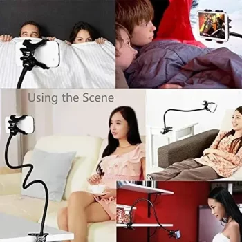 Metal Lazy Flexible Mobile Stand Holder - Cell Phone Gooseneck Mount Metal Built Perfect for Video Table Online Class Home Bed Flexible Charging Hand Bike Movie Office Gift Kitchen Desktop Heavy Duty Foldable Bracket Clip Multi Angle Clamp For All Smartphones iPhone Android Samsung OnePlus Xiaomi Metal Lazy Cell Phone Holder, Mobile Phone Stand, Lazy Bracket,Flexible Long Arms Clip Mount for, etc.in Office Bedroom Desktop upto 6.5" inch Mobiles - Image 5