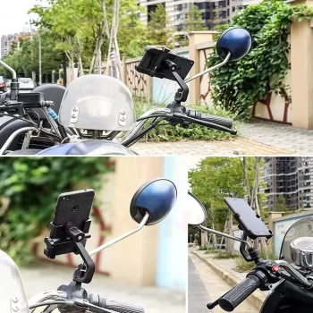 Metal Activa Phone Mount holder Rearview Mirror Mobile Holder for Scooty,Bicycle & Bike Phone Stand Anti-Vibration/Shake Pads Fits All Smartphones (Black) - Image 4