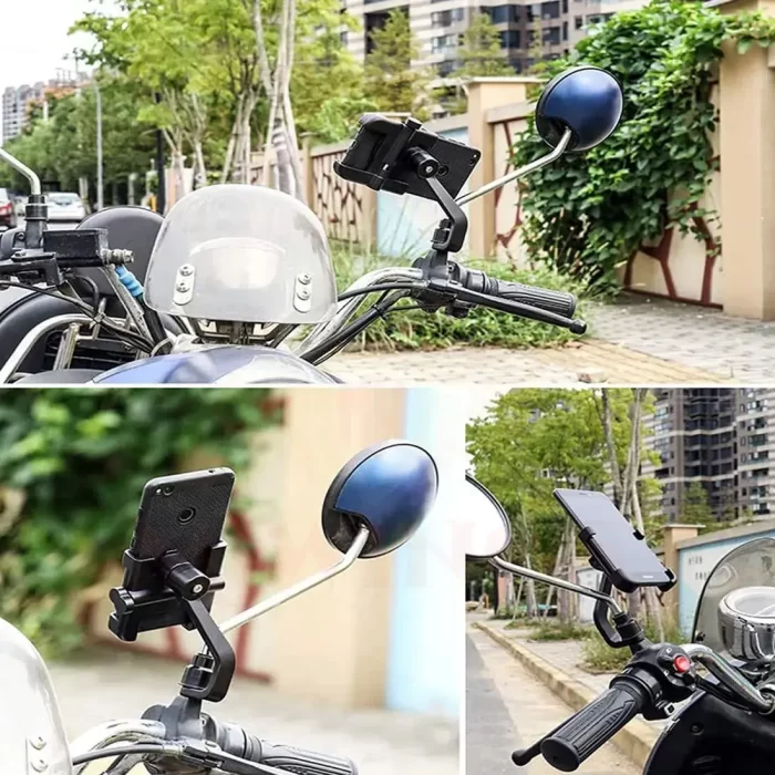 Metal Activa Phone Mount holder Rearview Mirror Mobile Holder for Scooty,Bicycle & Bike Phone Stand Anti-Vibration/Shake Pads Fits All Smartphones (Black) - Image 4