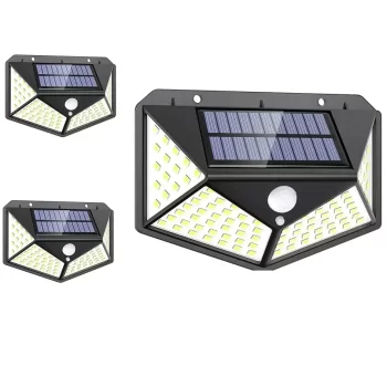 100 LED White Light Solar Lamp with Light Sensor and Motion Sensor for Garden and Outdoor Lighting (Pack of 3)