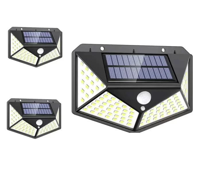 100 LED White Light Solar Lamp with Light Sensor and Motion Sensor for Garden and Outdoor Lighting (Pack of 3)
