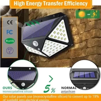 100 LED White Light Solar Lamp with Light Sensor and Motion Sensor for Garden and Outdoor Lighting (Pack of 5) - Image 3