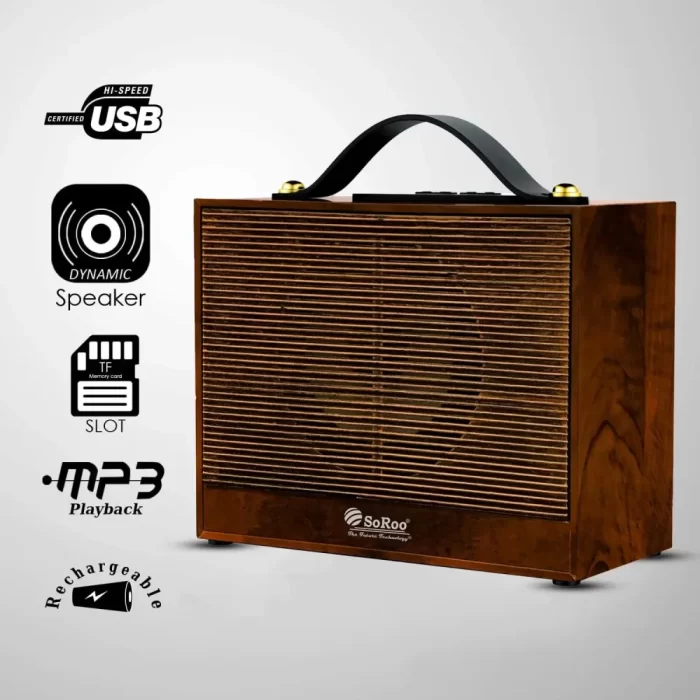 SOROO Powerful SR-975 Classic Vintage Bluetooth Speaker 6 Hours Playtime Portable Melody Wireless Retro with Loud Sound & Rich Bass for Home, Outdoor & Travel, Wooden Crafted Body & Easy to Carry - Image 3
