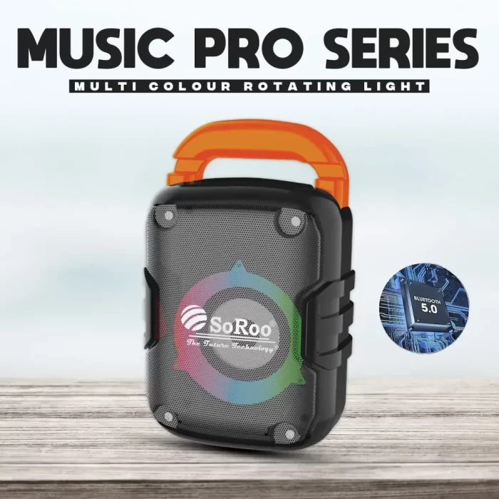 SOROO Portable Bluetooth 15W Wireless Party Speaker Multi Media with Wired mic for karoke, AUX, USB, Micro SD Card, Super bass, Stereo Sound, 5 Hours Playtime with Multi Color Rotating Light - Image 3