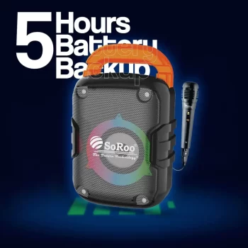 SOROO Portable Bluetooth 15W Wireless Party Speaker Multi Media with Wired mic for karoke, AUX, USB, Micro SD Card, Super bass, Stereo Sound, 5 Hours Playtime with Multi Color Rotating Light - Image 4