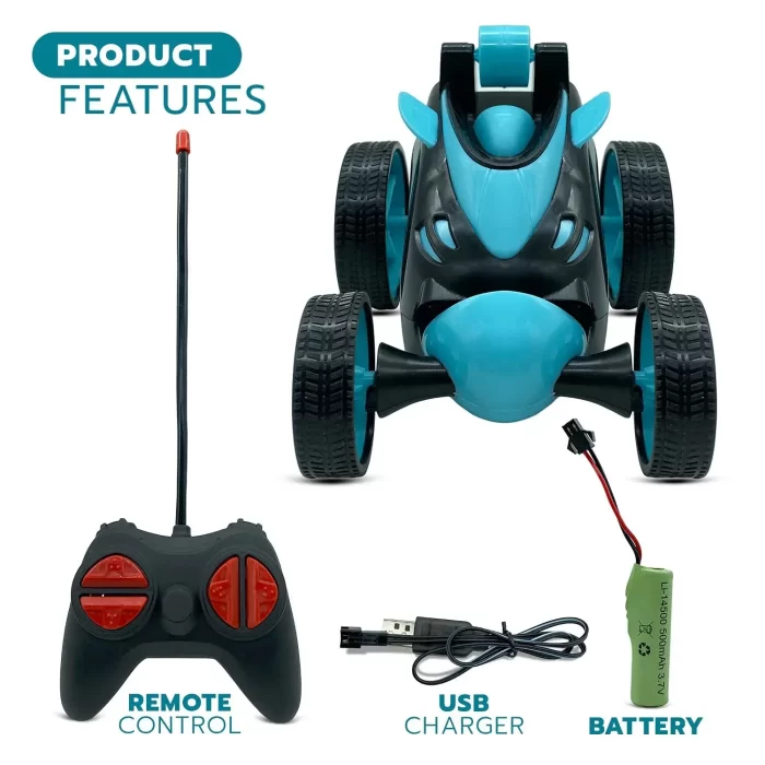 Stunt Amazing Remote Control Car with Charger (Blue) Climbing electric Car / Tumbling truck for kids - Image 3