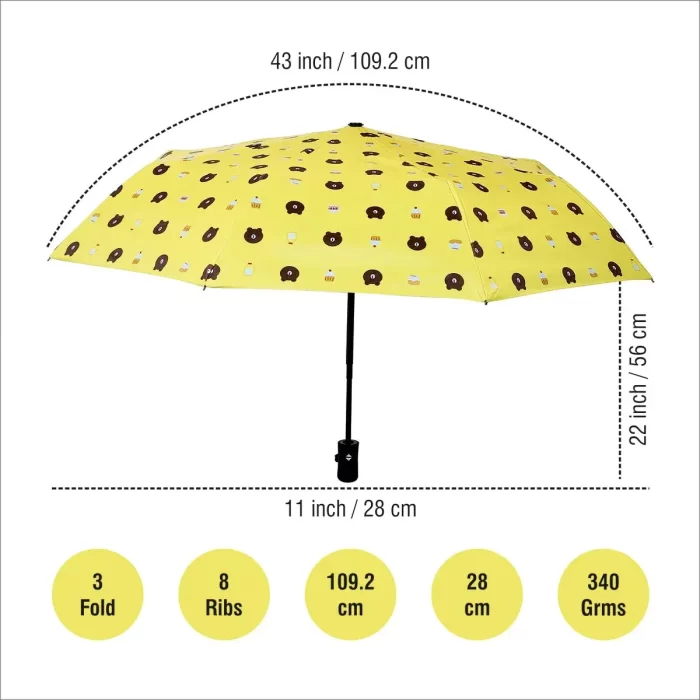 3 Fold Manual Sun & Rain Umbrella for Men & Women (Pack of 1) Yellow - Image 2