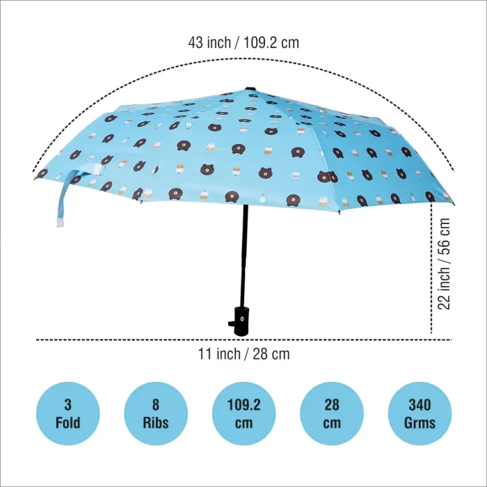 3 Fold Manual Sun & Rain Umbrella for Men & Women (Pack of 1) Blue - Image 3
