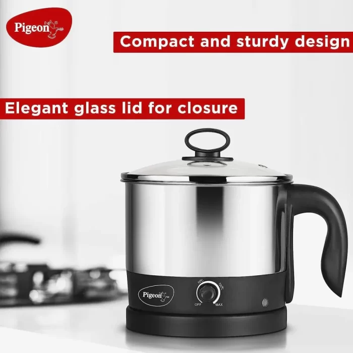 Pigeon Kessel Multipurpose Kettle (12173) 1.2 litres with Stainless Steel Body, used for boiling Water and milk, Tea, Coffee, Oats, Noodles, Soup etc. 600 Watt (Black & Silver) - Image 2