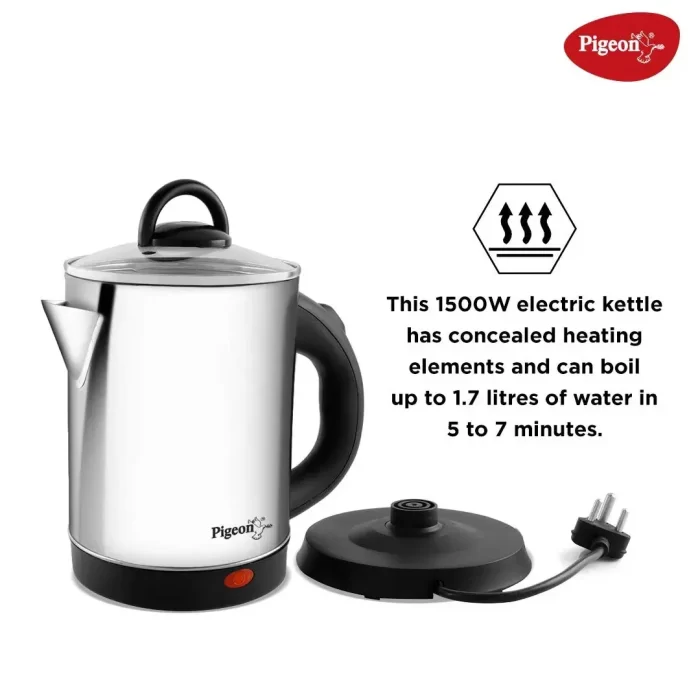 Pigeon by Stovekraft Quartz Electric Kettle (14299) 1.7 Litre with Stainless Steel Body, used for boiling Water, making tea and coffee, instant noodles, soup etc. 1500 Watt (Silver) - Image 6