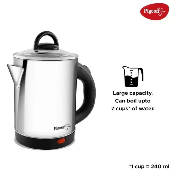 Pigeon by Stovekraft Quartz Electric Kettle (14299) 1.7 Litre with Stainless Steel Body, used for boiling Water, making tea and coffee, instant noodles, soup etc. 1500 Watt (Silver) - Image 3