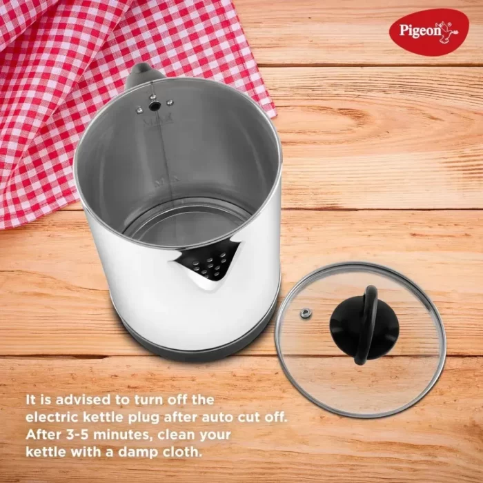 Pigeon by Stovekraft Quartz Electric Kettle (14299) 1.7 Litre with Stainless Steel Body, used for boiling Water, making tea and coffee, instant noodles, soup etc. 1500 Watt (Silver) - Image 2