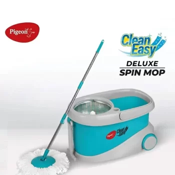 Pigeon Clean Easy Deluxe Spin Mop with Big Wheels and Stainless Steel Wringer (Aqua Green, 2 Refills) - Image 2