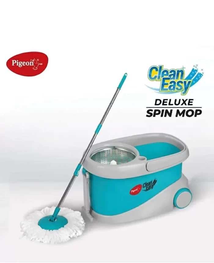 Pigeon Clean Easy Deluxe Spin Mop with Big Wheels and Stainless Steel Wringer (Aqua Green, 2 Refills) - Image 2