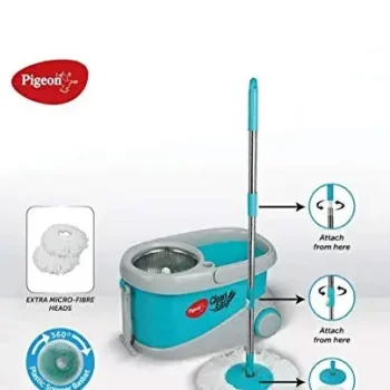 Pigeon Clean Easy Deluxe Spin Mop with Big Wheels and Stainless Steel Wringer (Aqua Green, 2 Refills) - Image 3