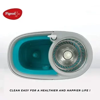 Pigeon Clean Easy Deluxe Spin Mop with Big Wheels and Stainless Steel Wringer (Aqua Green, 2 Refills) - Image 4