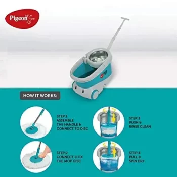 Pigeon Clean Easy Deluxe Spin Mop with Big Wheels and Stainless Steel Wringer (Aqua Green, 2 Refills) - Image 5