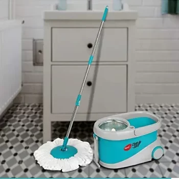 Pigeon Clean Easy Deluxe Spin Mop with Big Wheels and Stainless Steel Wringer (Aqua Green, 2 Refills) - Image 6
