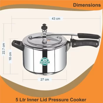 Zafron Induction Base Aluminium Pressure Cooker with inner Lid, 5 litres, Silver - Image 3