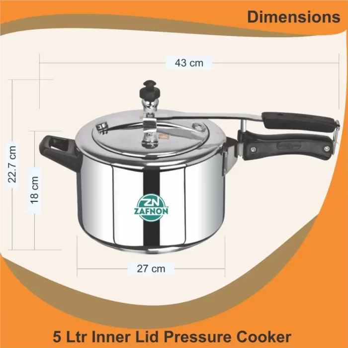 Zafron Induction Base Aluminium Pressure Cooker with inner Lid, 5 litres, Silver - Image 3