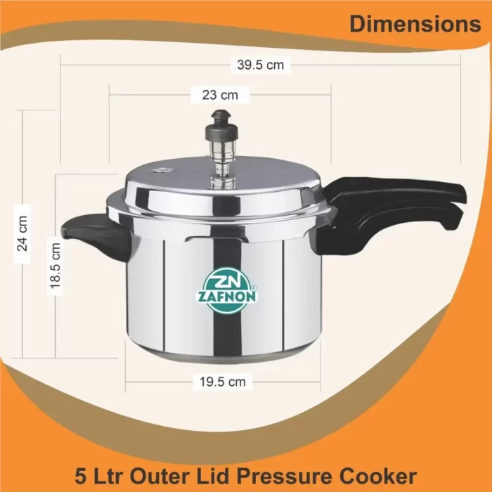 Zafron Induction Base Aluminium Pressure Cooker with Outer Lid, 5 litres, Silver - Image 2