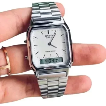Casio Vintage Watch Retro Dual Time Silver AQ-230A-7DMQ ( Dial Size 28 mm ) - Image 2