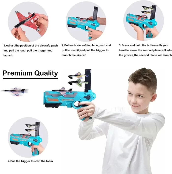 Flying Airplane Launcher Gun Toy with Foam Glider Planes, Outdoor Games for Childrens, Best Aeroplane Toys for Kids (Multicolor) (Airplane Mini) - Image 5