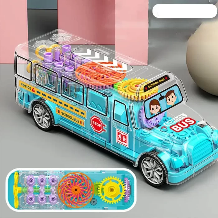 FunBlast Transparent 3D Bus Toy - Friction Power 360 Degree Rotation Musical Toy Bus with Light and Sound for 3+ Years Old Boys, Kids, Gear Simulation Mechanical Bus Toy for Toddlers - Multicolor - Image 4